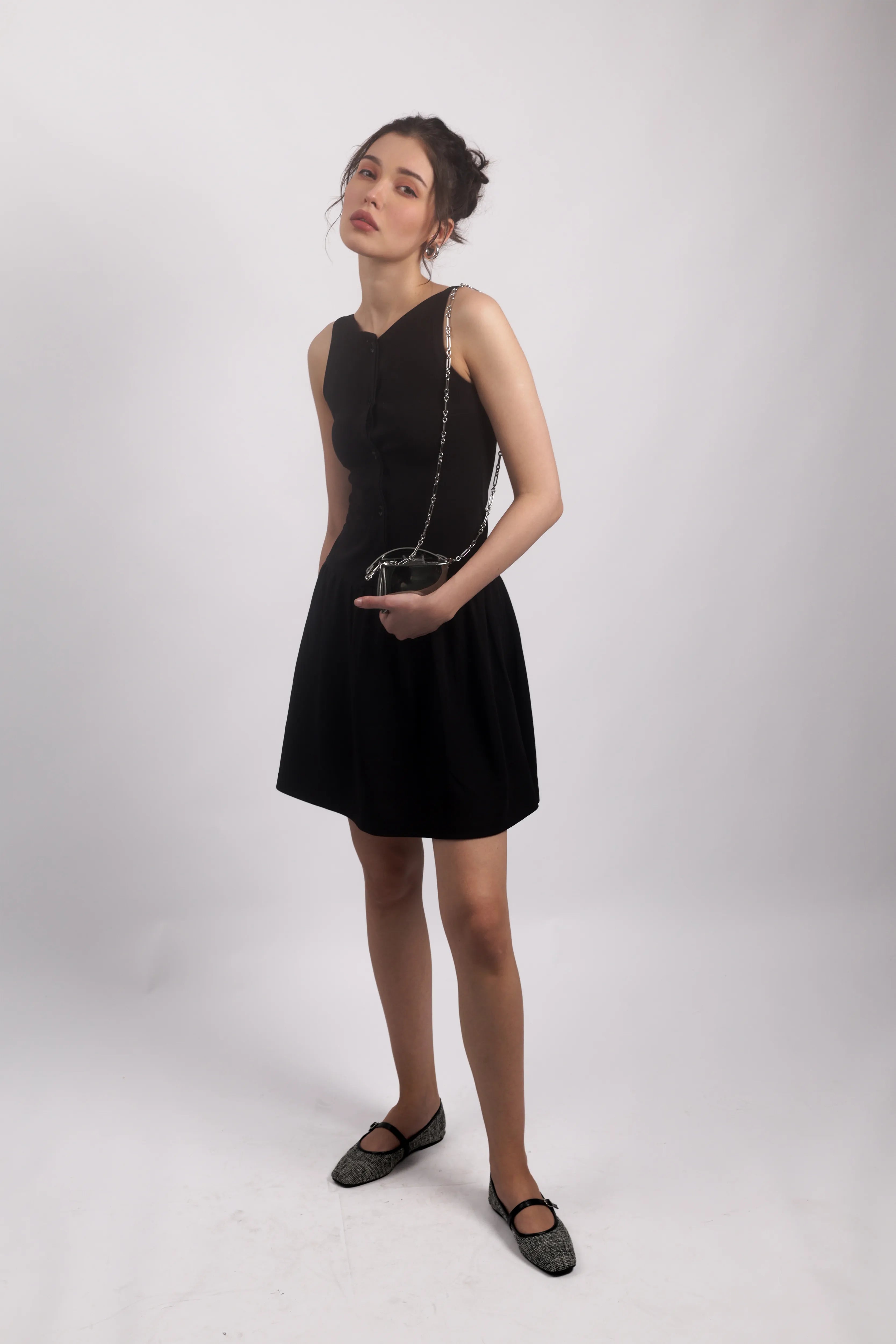 BLACK FIT & FLARE MINI DRESS