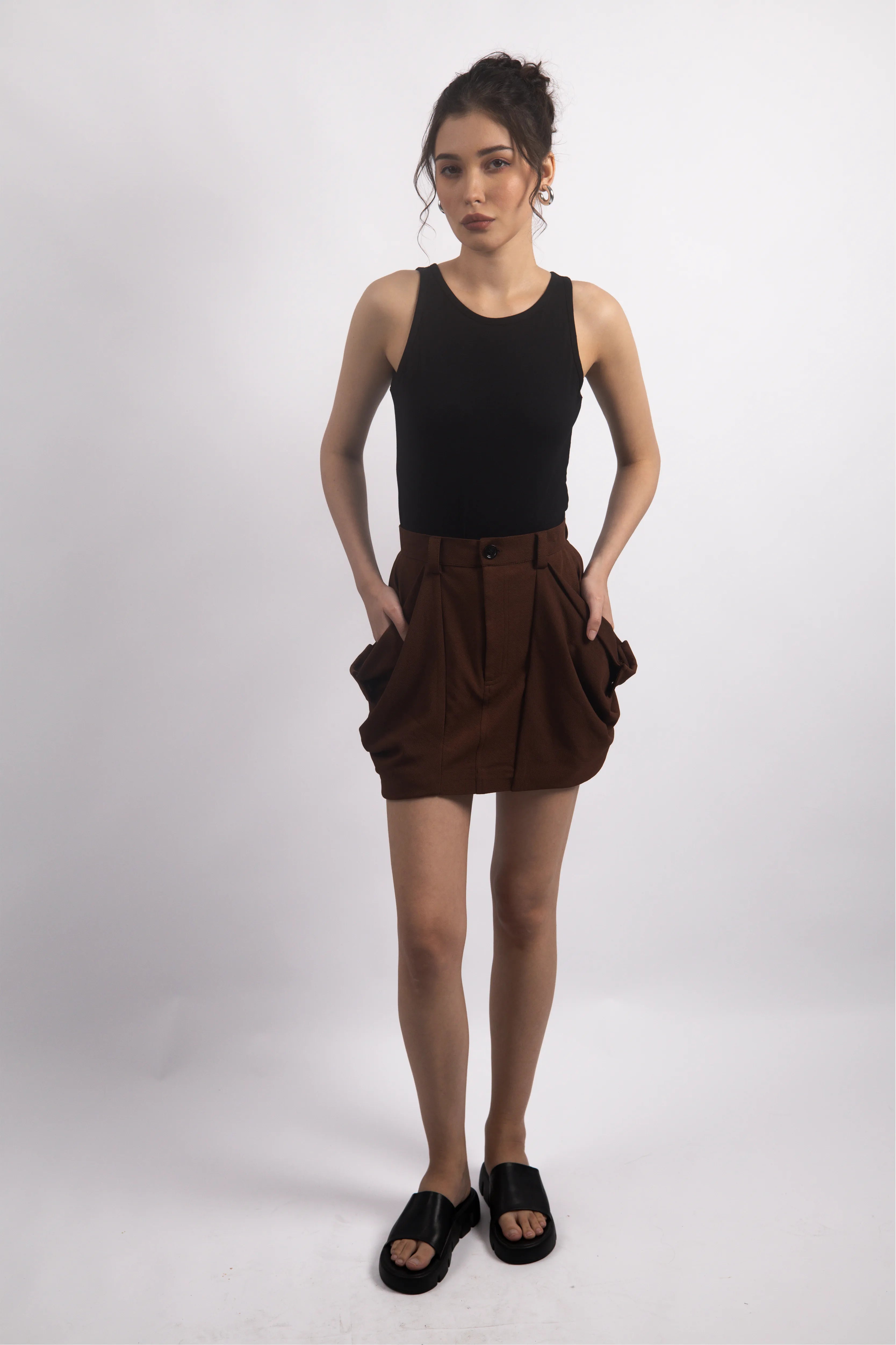 WALNUT BROWN UTILITY SKIRT