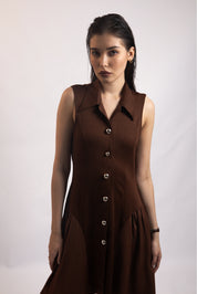 WALNUT BROWN COLLARED FLARE DRESS