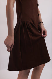 WALNUT BROWN COLLARED FLARE DRESS