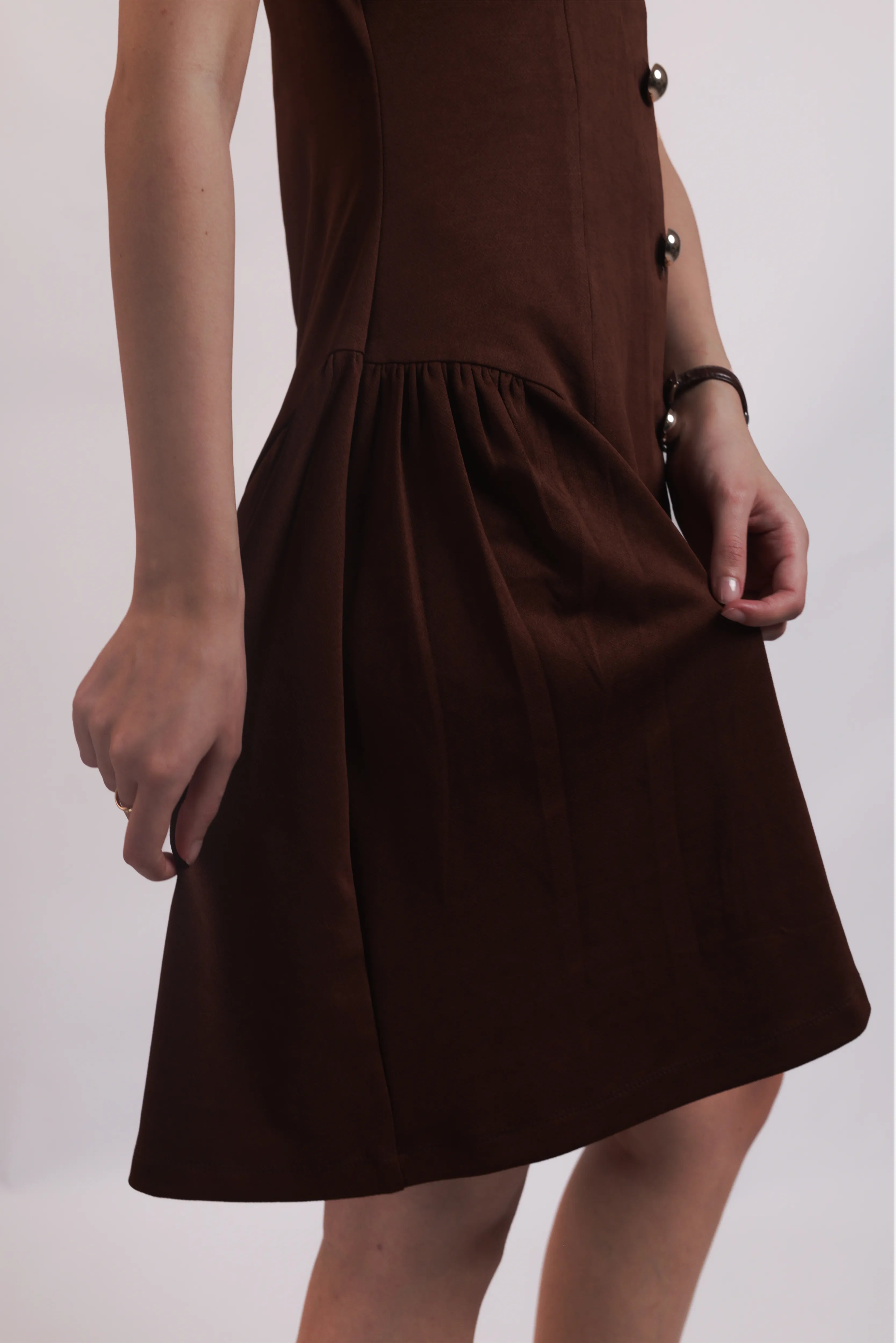 WALNUT BROWN COLLARED FLARE DRESS
