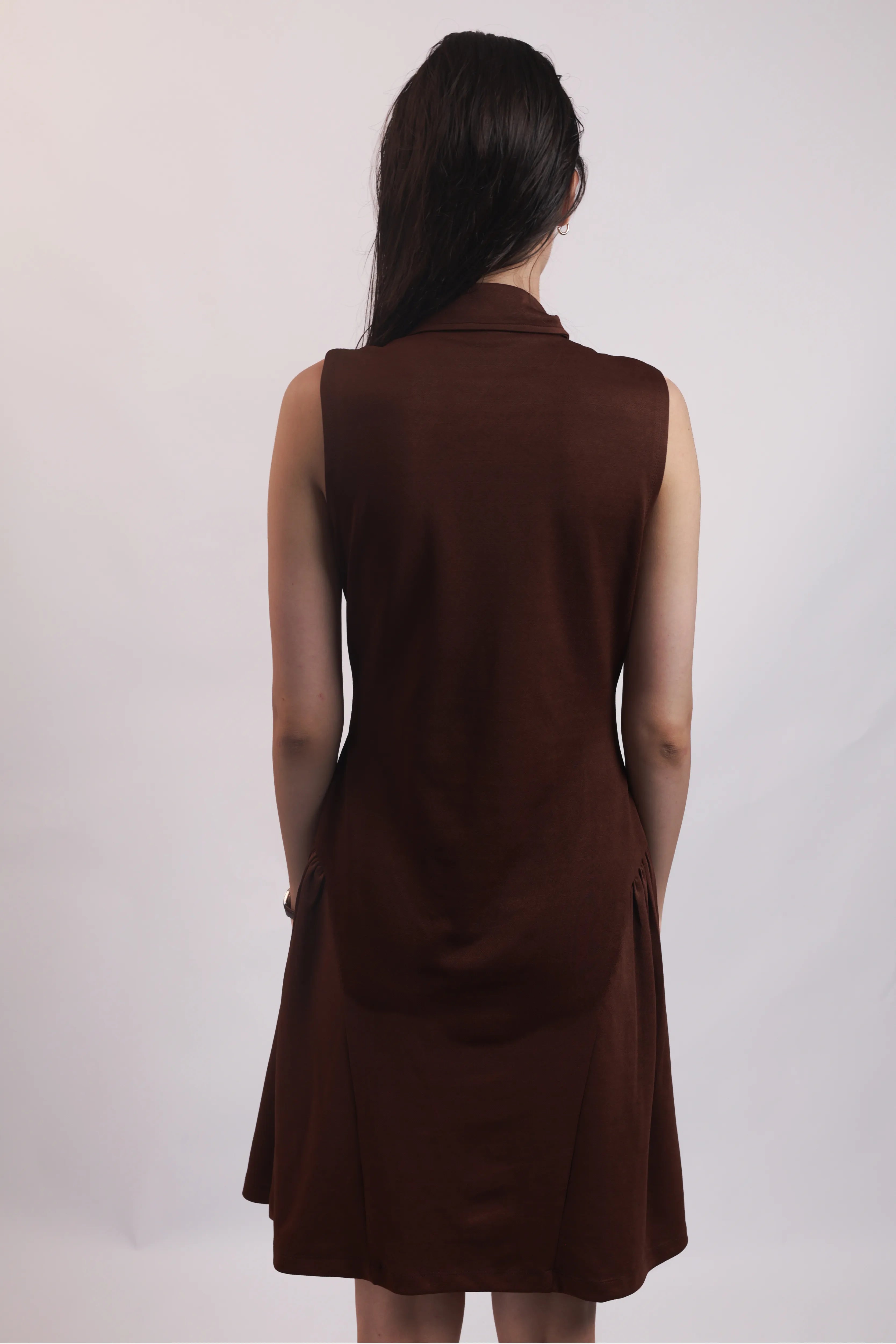 WALNUT BROWN COLLARED FLARE DRESS
