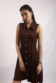WALNUT BROWN COLLARED FLARE DRESS