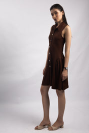 WALNUT BROWN COLLARED FLARE DRESS