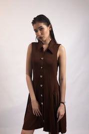 WALNUT BROWN COLLARED FLARE DRESS