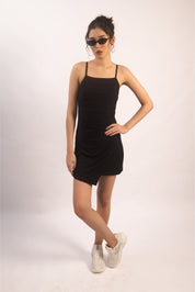 BLACK RUCHED MINI DRESS