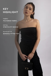 BLACK STRAPLESS RUCHED TOP