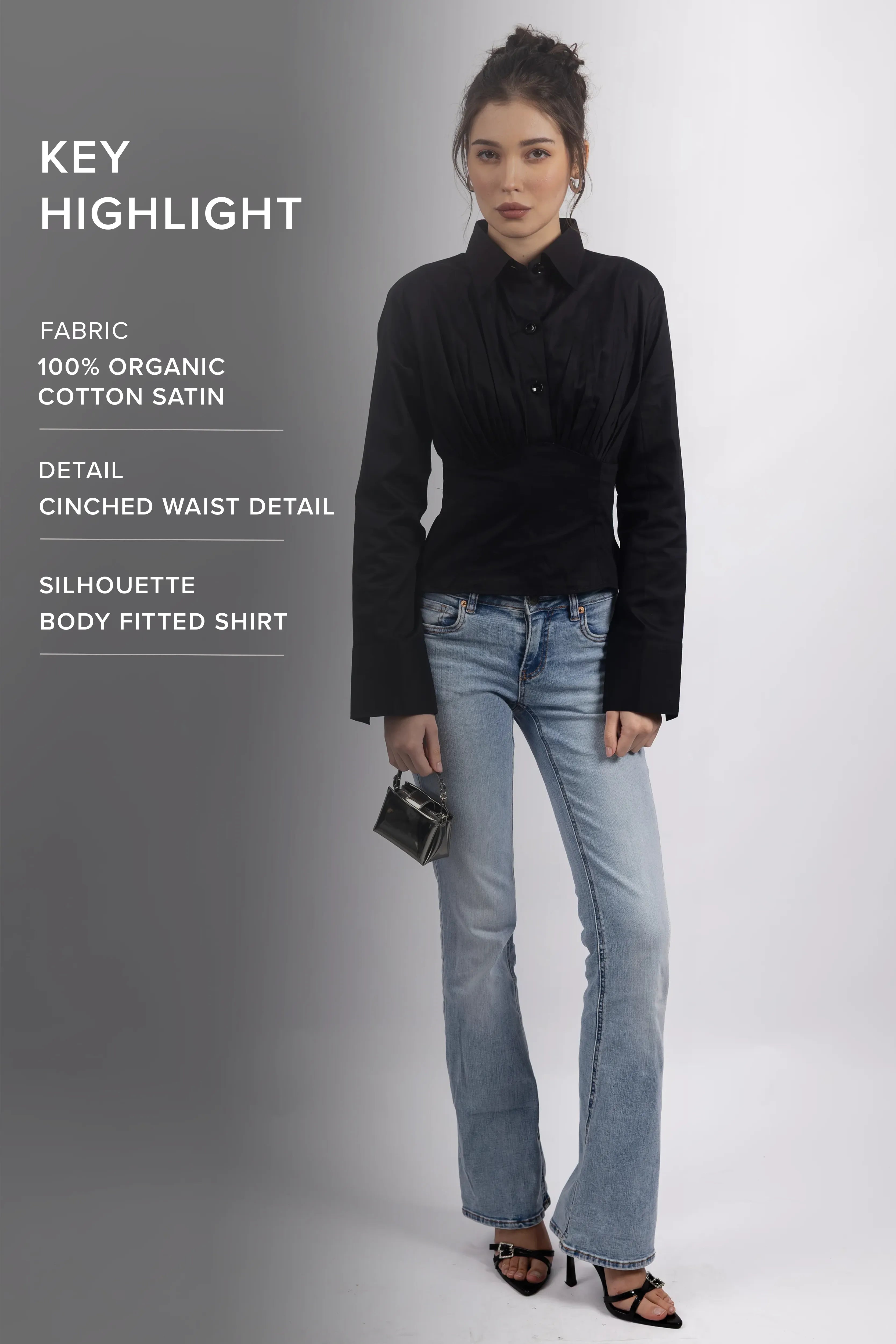 BLACK CINCHED WAIST SHIRT