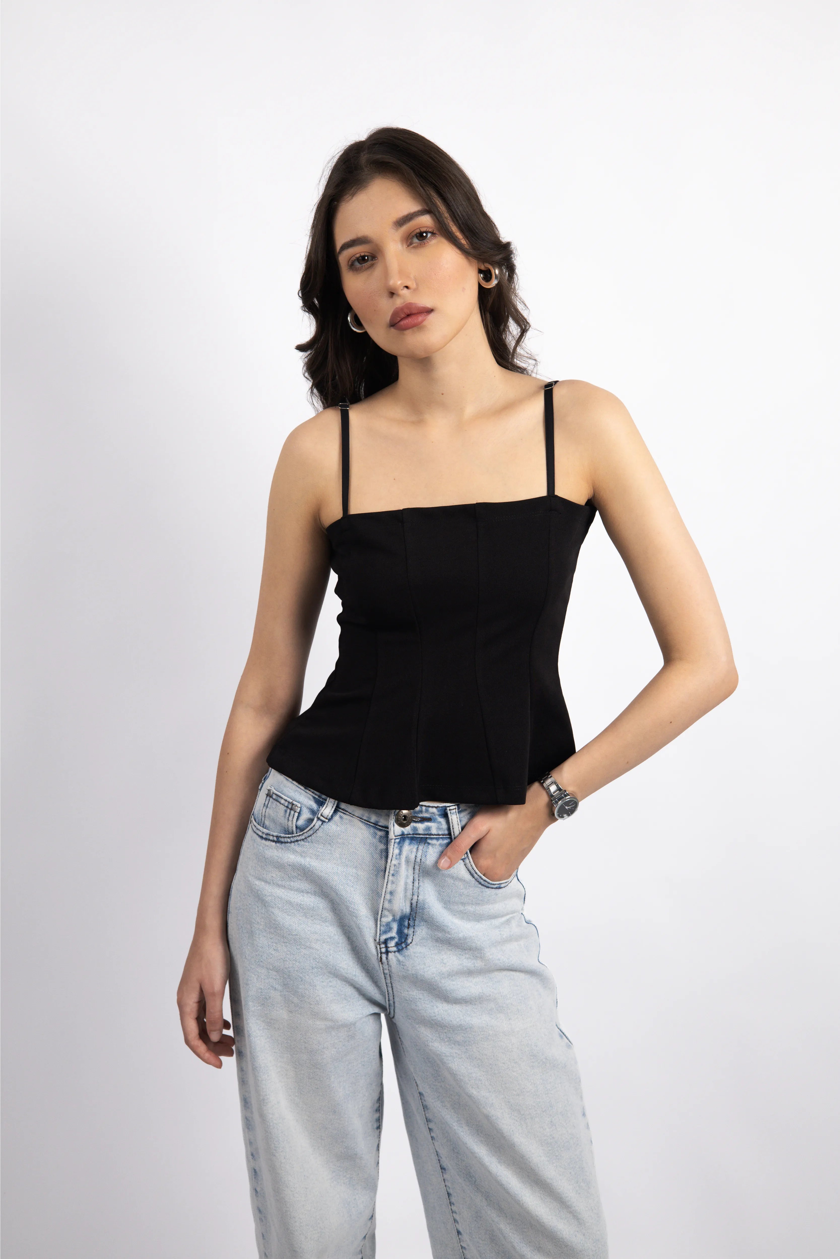 BLACK STRUCTURED CORSET TOP