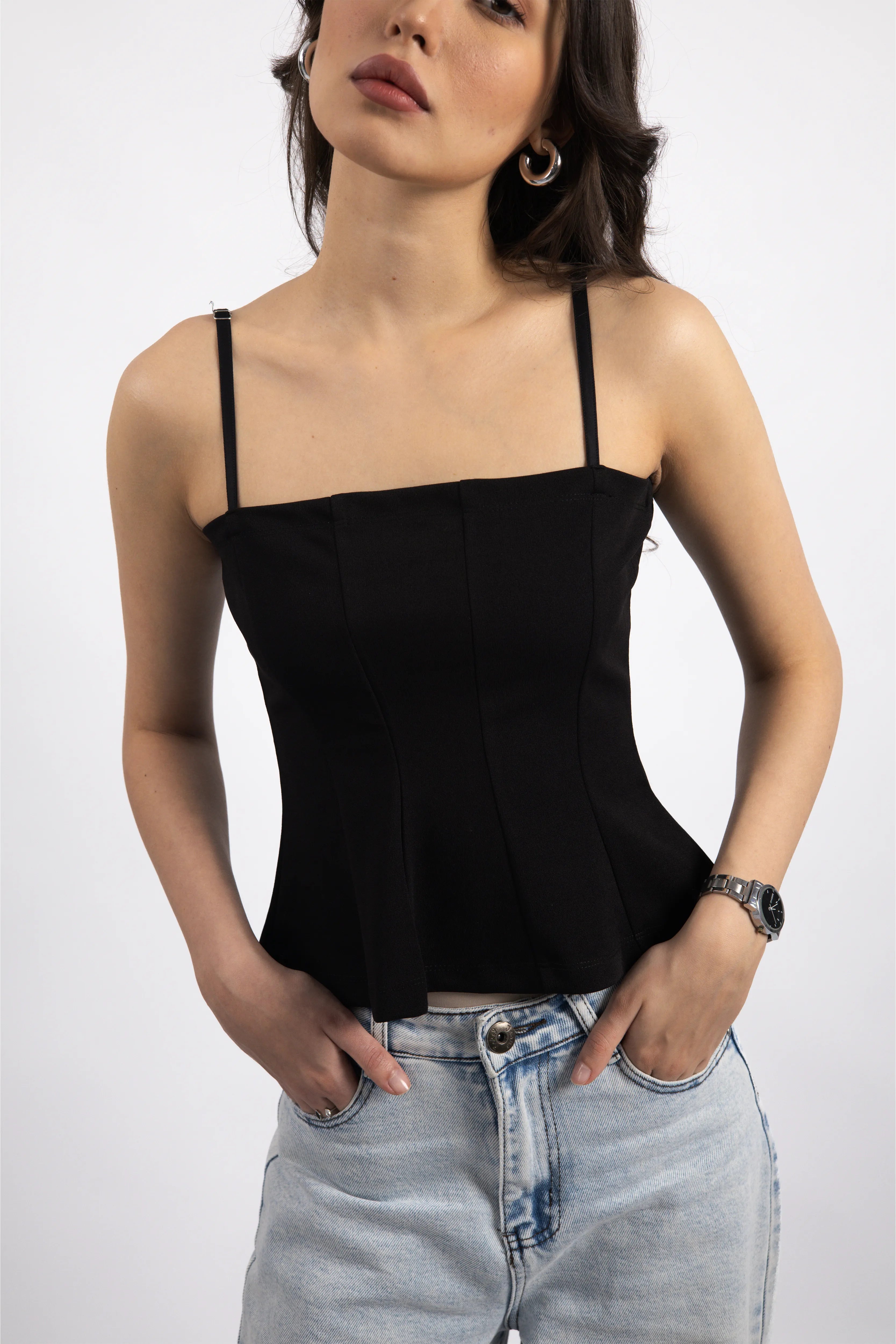 BLACK STRUCTURED CORSET TOP