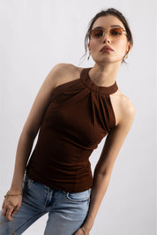 CHOCOLATE BROWN HALTER TOP