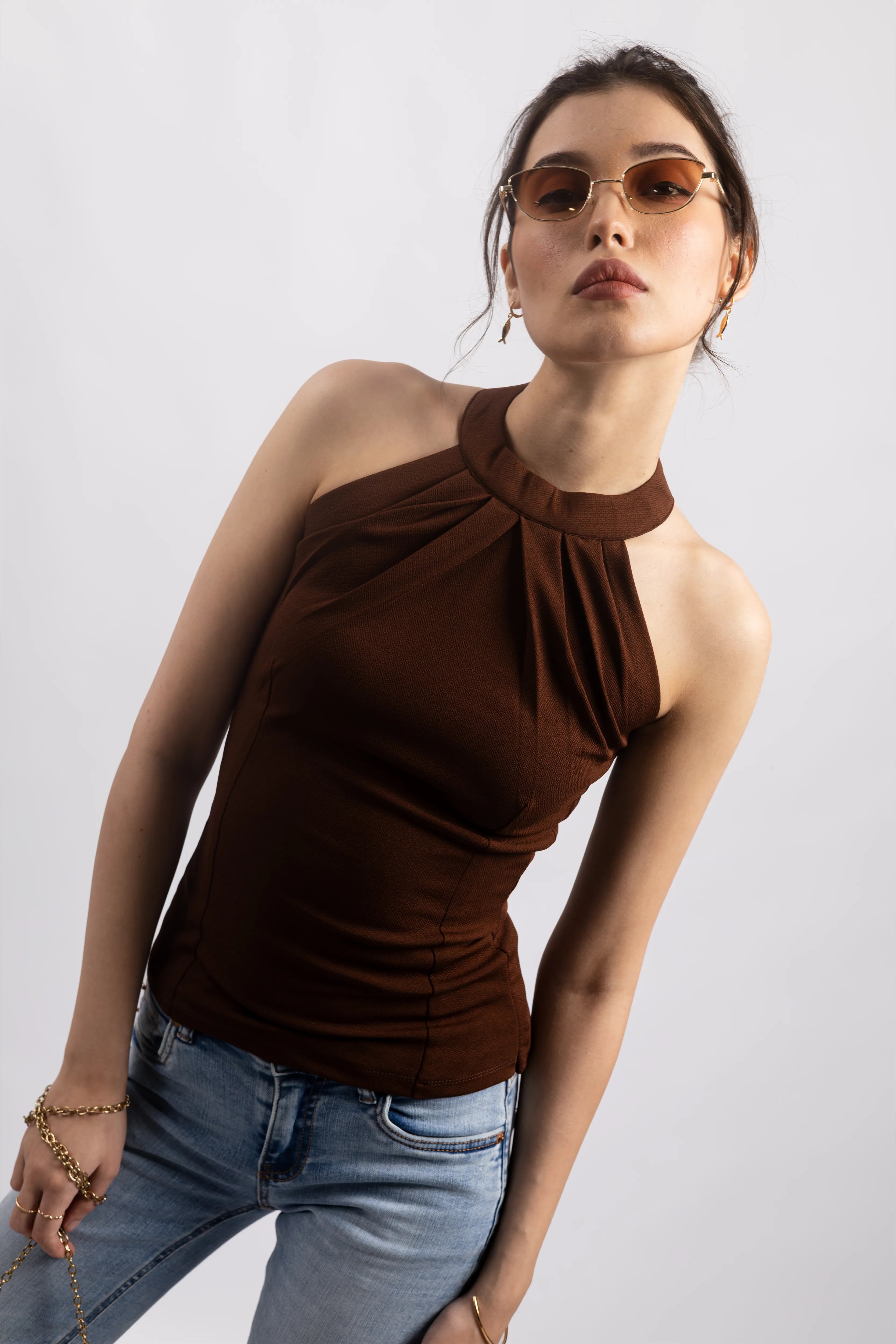 CHOCOLATE BROWN HALTER TOP