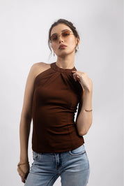CHOCOLATE BROWN HALTER TOP