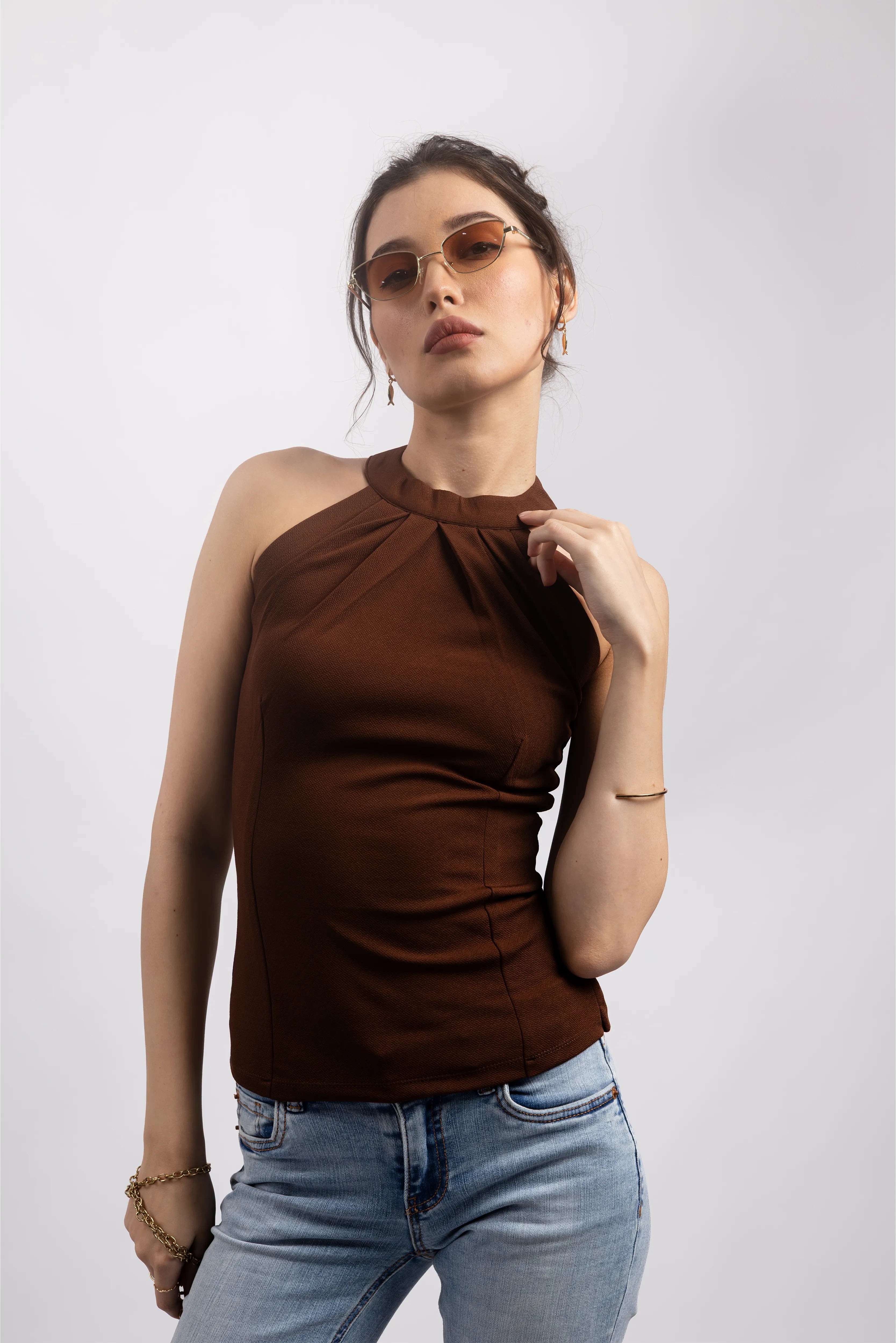 CHOCOLATE BROWN HALTER TOP