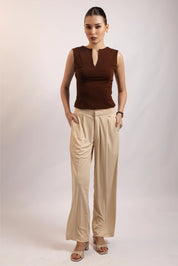 CHOCOLATE BROWN SPLIT NECK TOP