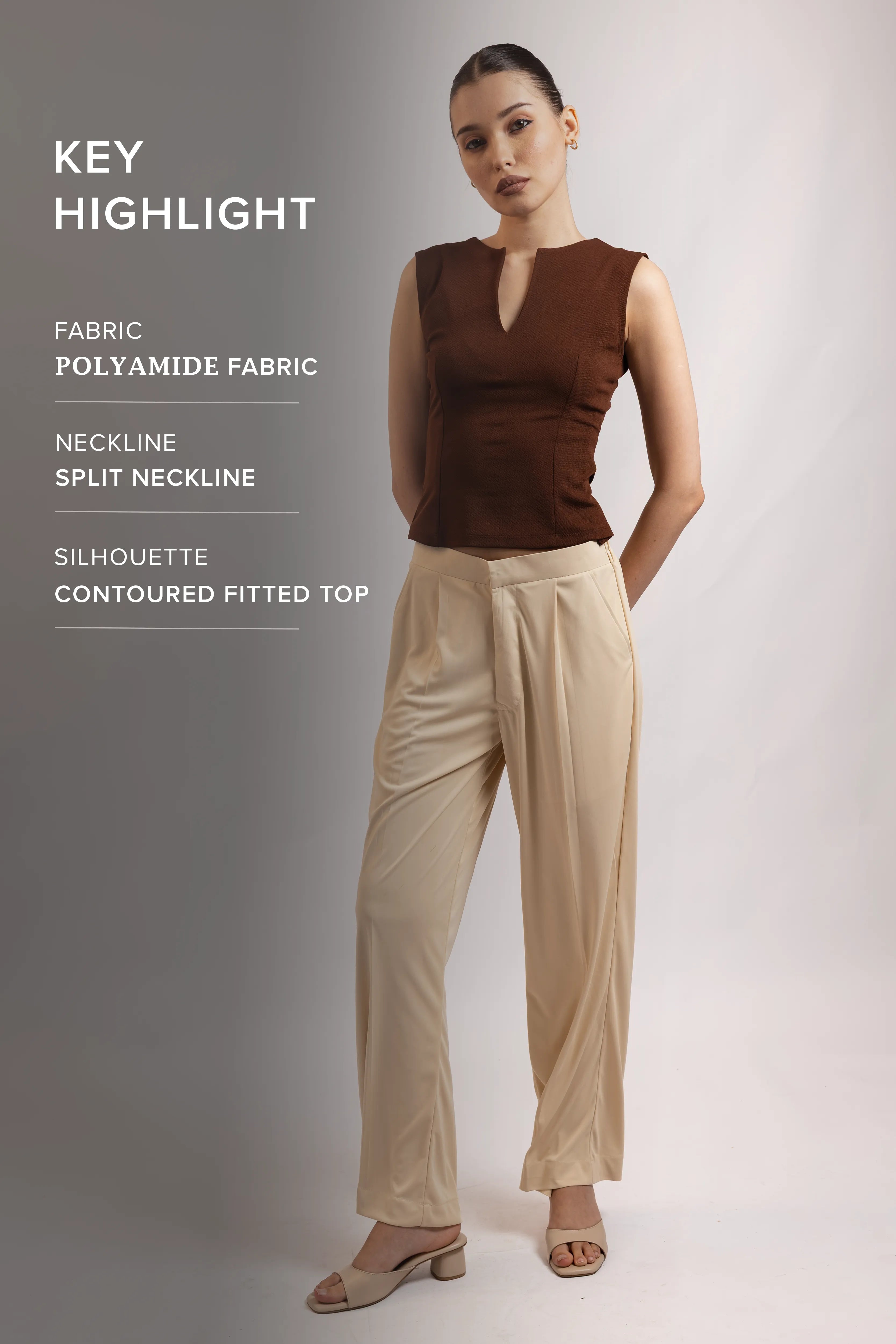 CHOCOLATE BROWN SPLIT NECK TOP