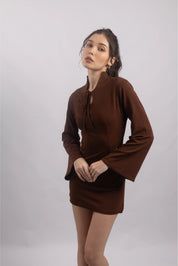 BROWN TIE-FRONT MINI DRESS