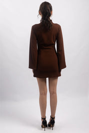 BROWN TIE-FRONT MINI DRESS