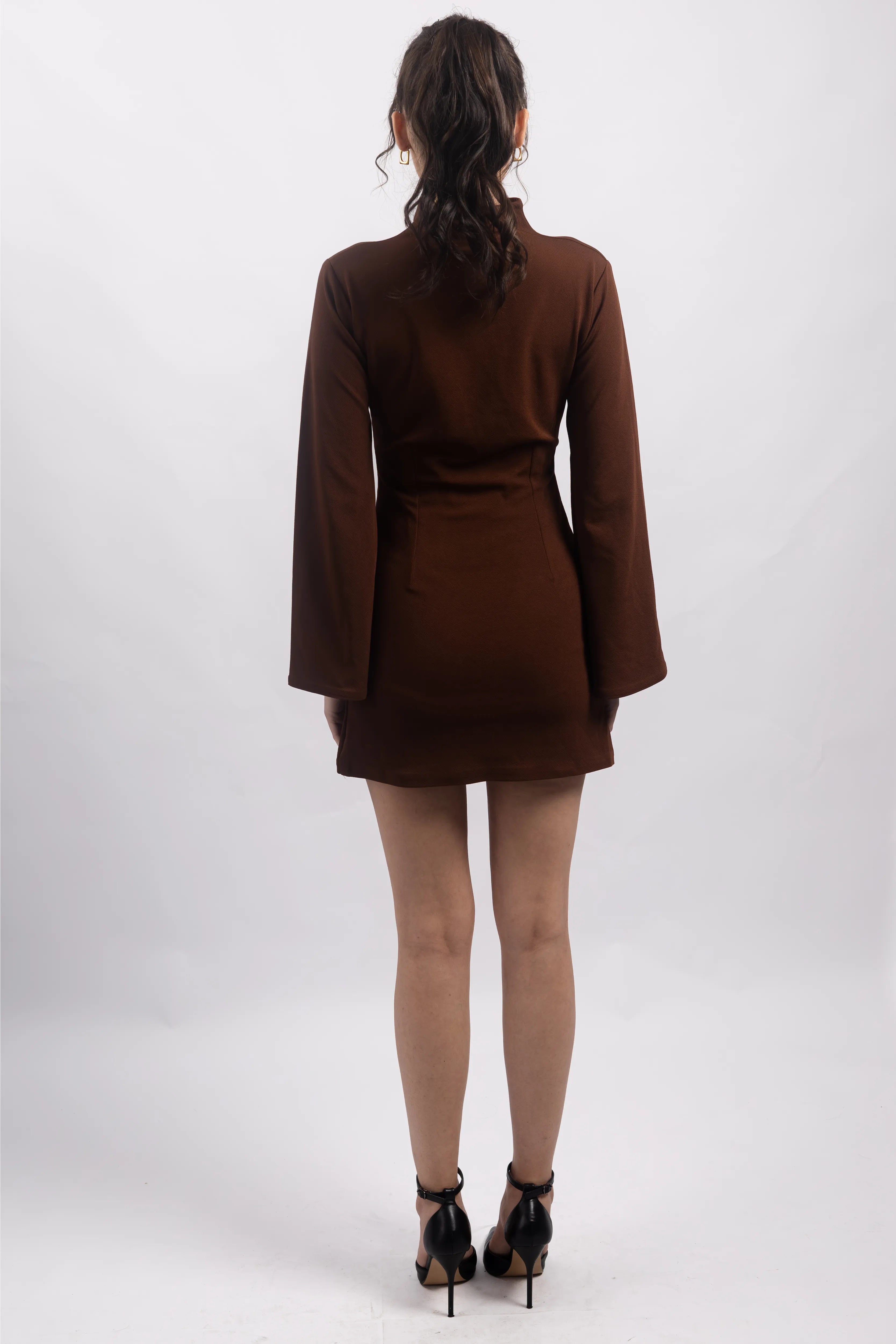 BROWN TIE-FRONT MINI DRESS