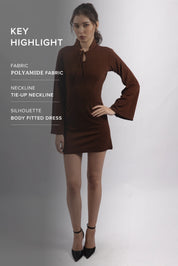 BROWN TIE-FRONT MINI DRESS
