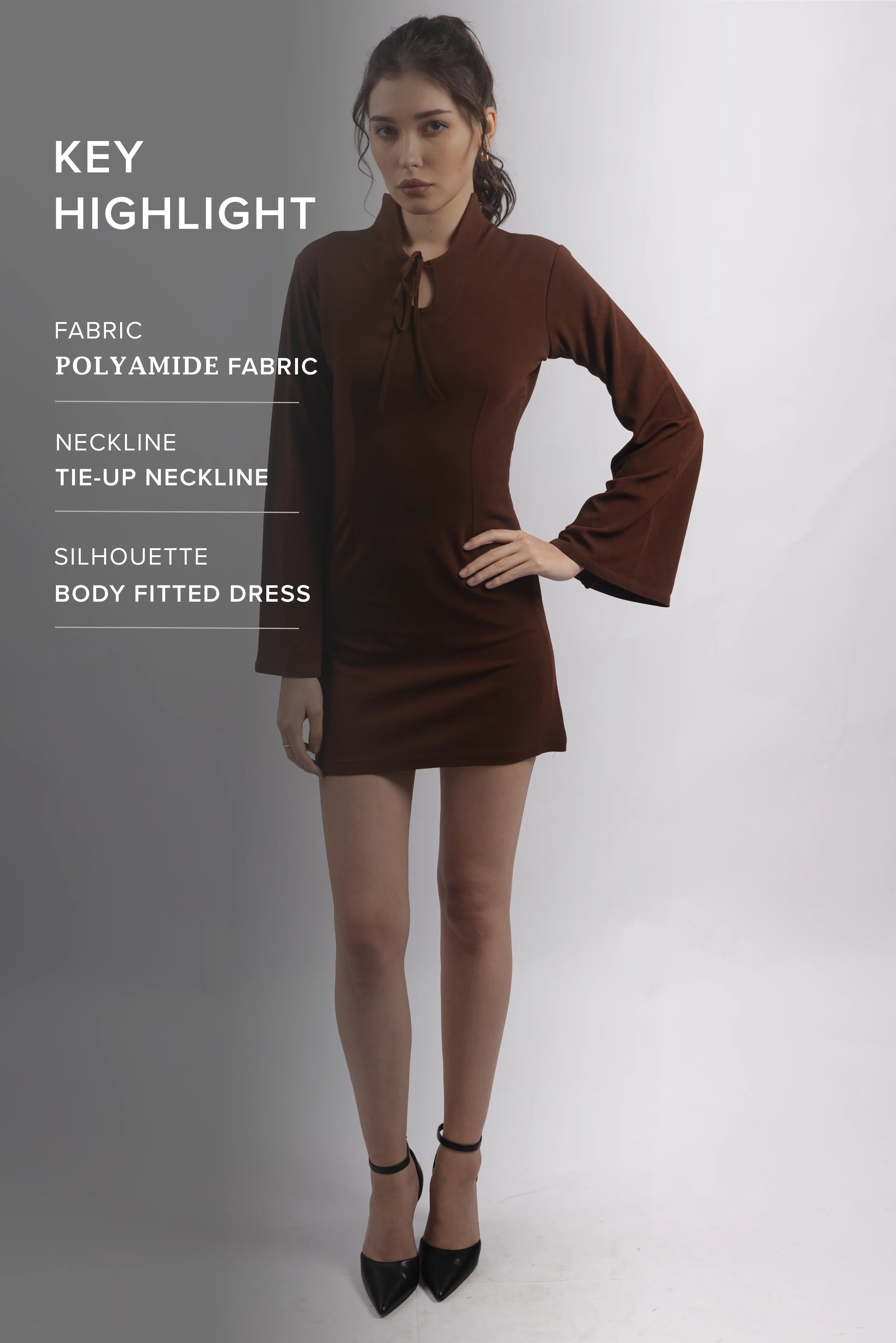 BROWN TIE-FRONT MINI DRESS