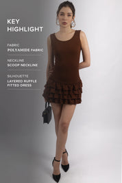 BROWN RUFFLE MINI DRESS