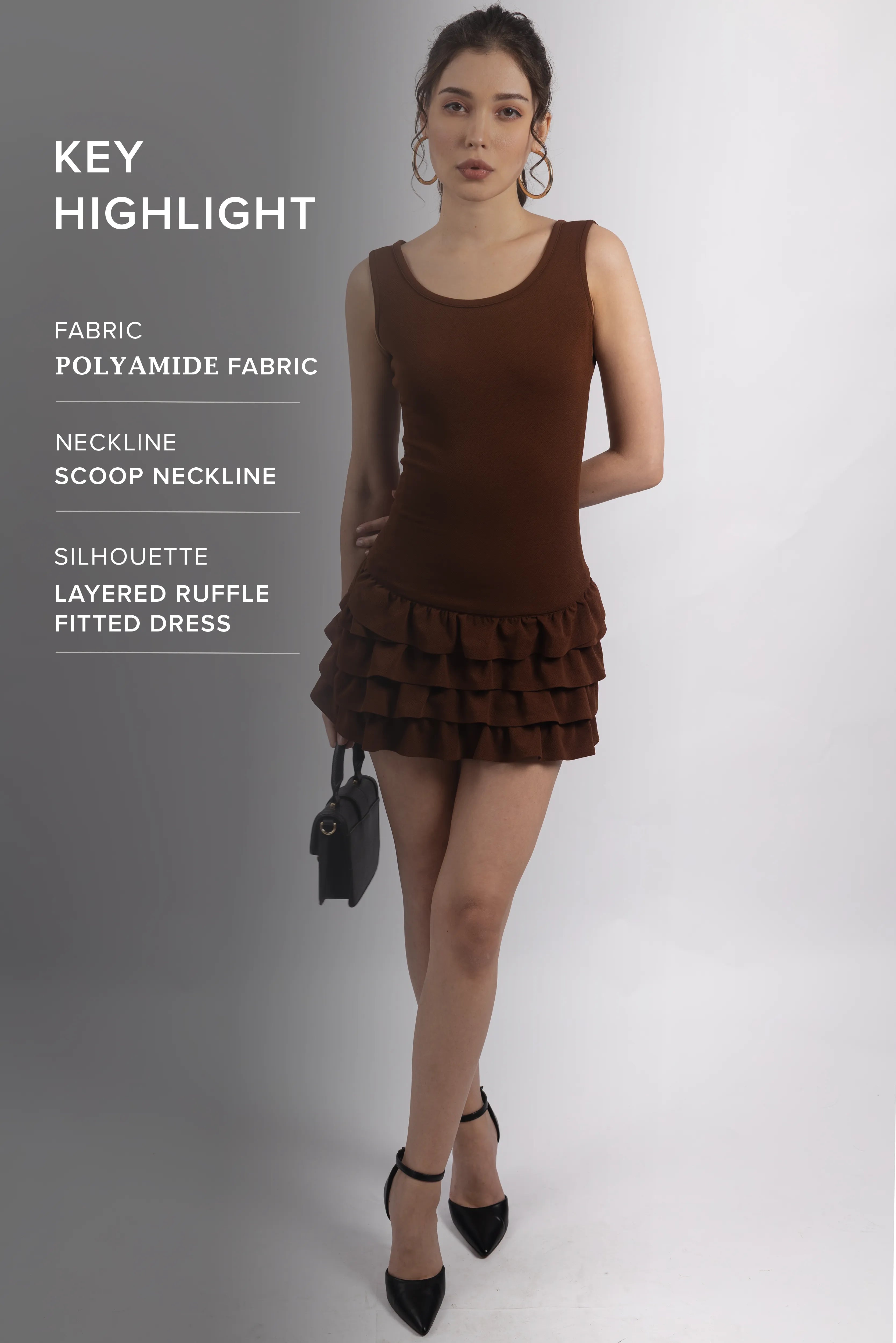 BROWN RUFFLE MINI DRESS