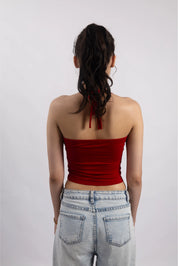 RED RUCHED HALTER TOP