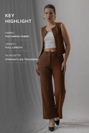 MOCHA KNITTED STRAIGHT-LEG TROUSERS WITH A CLEAN, MINIMAL SILHOUETTE.