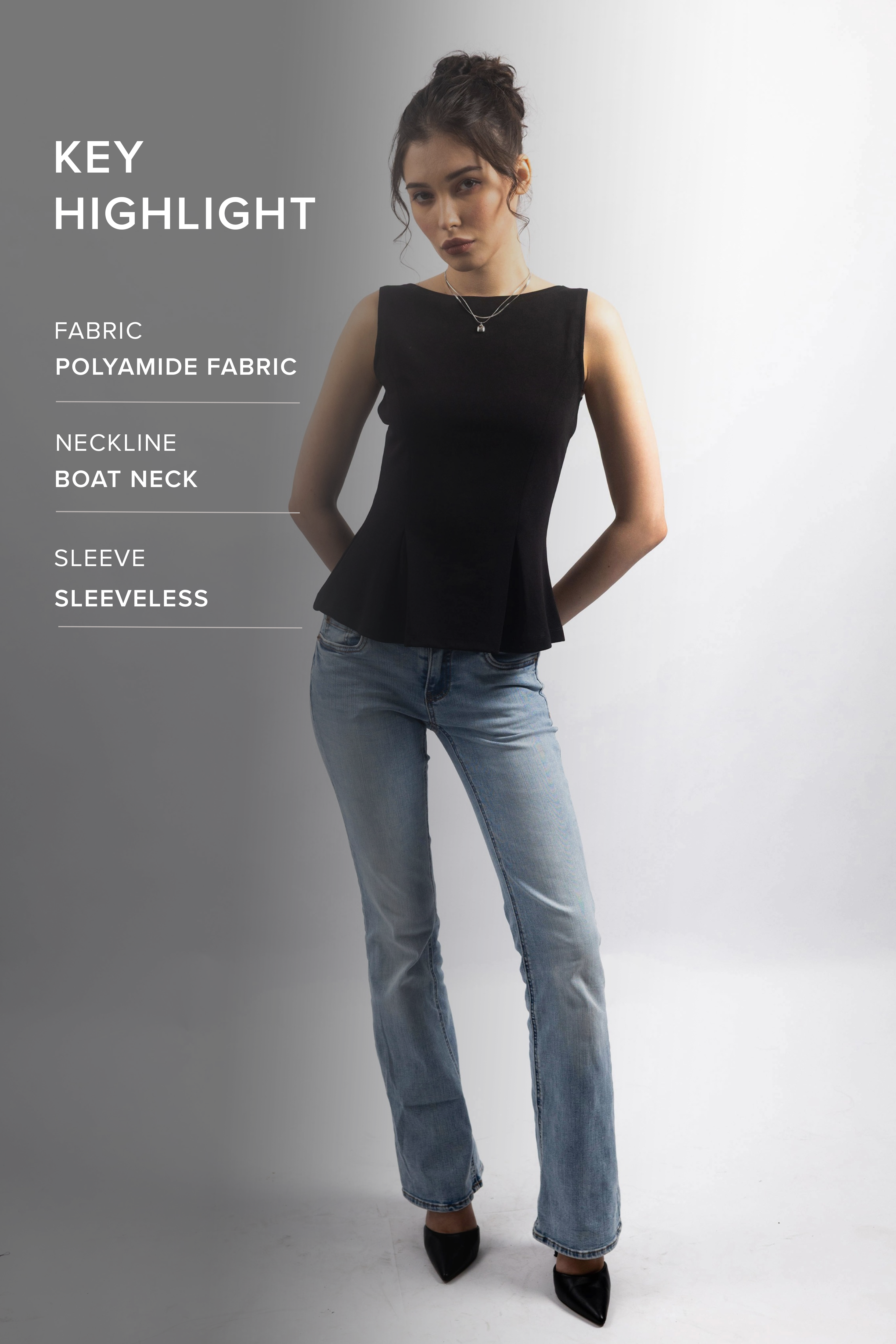 BOW-BACK STRUCTURED TOP-BLACK