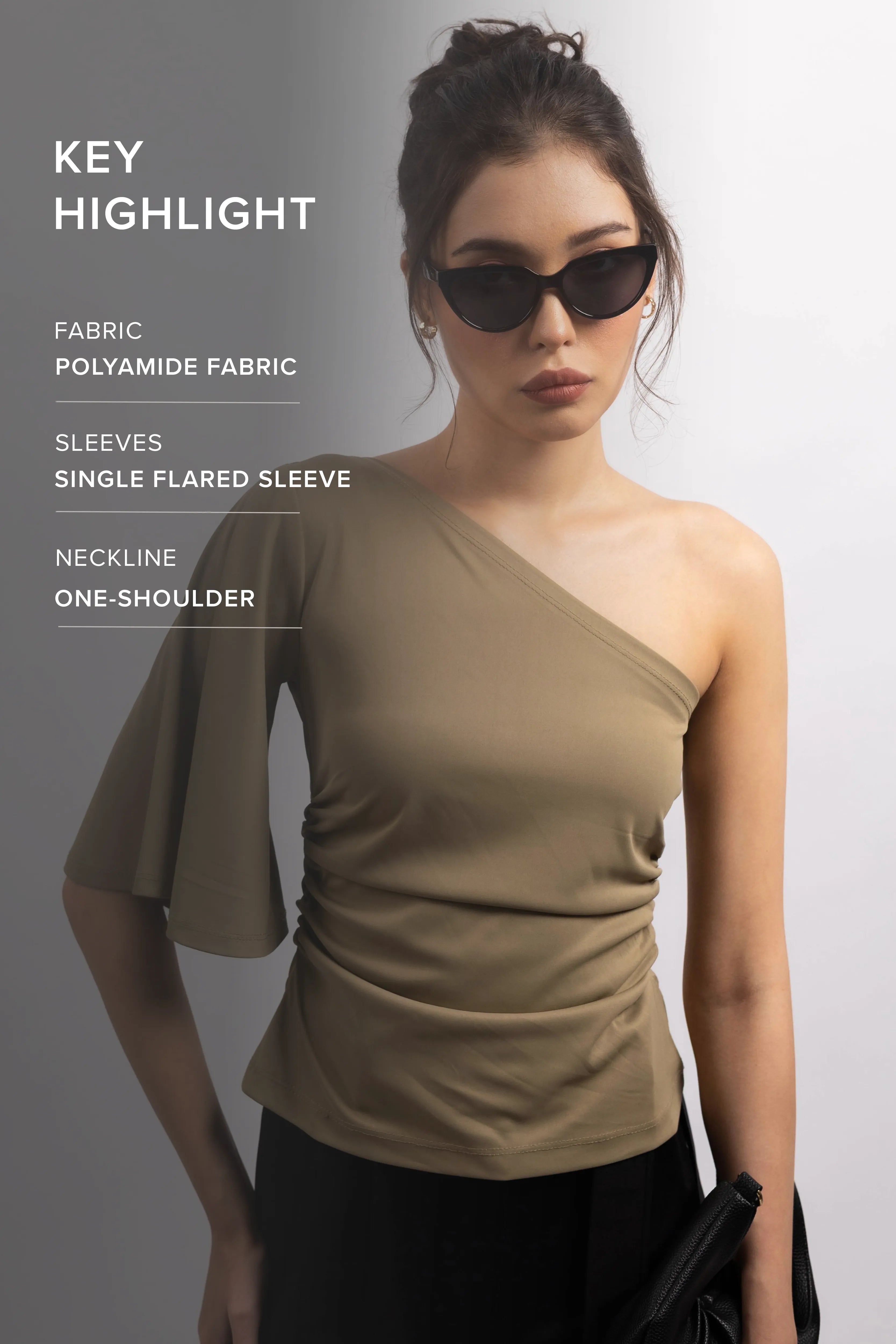 OLIVE GREEN DRAPE ONE-SHOULDER KNIT TOP