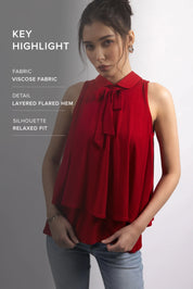 RED BOW COLLARED TOP