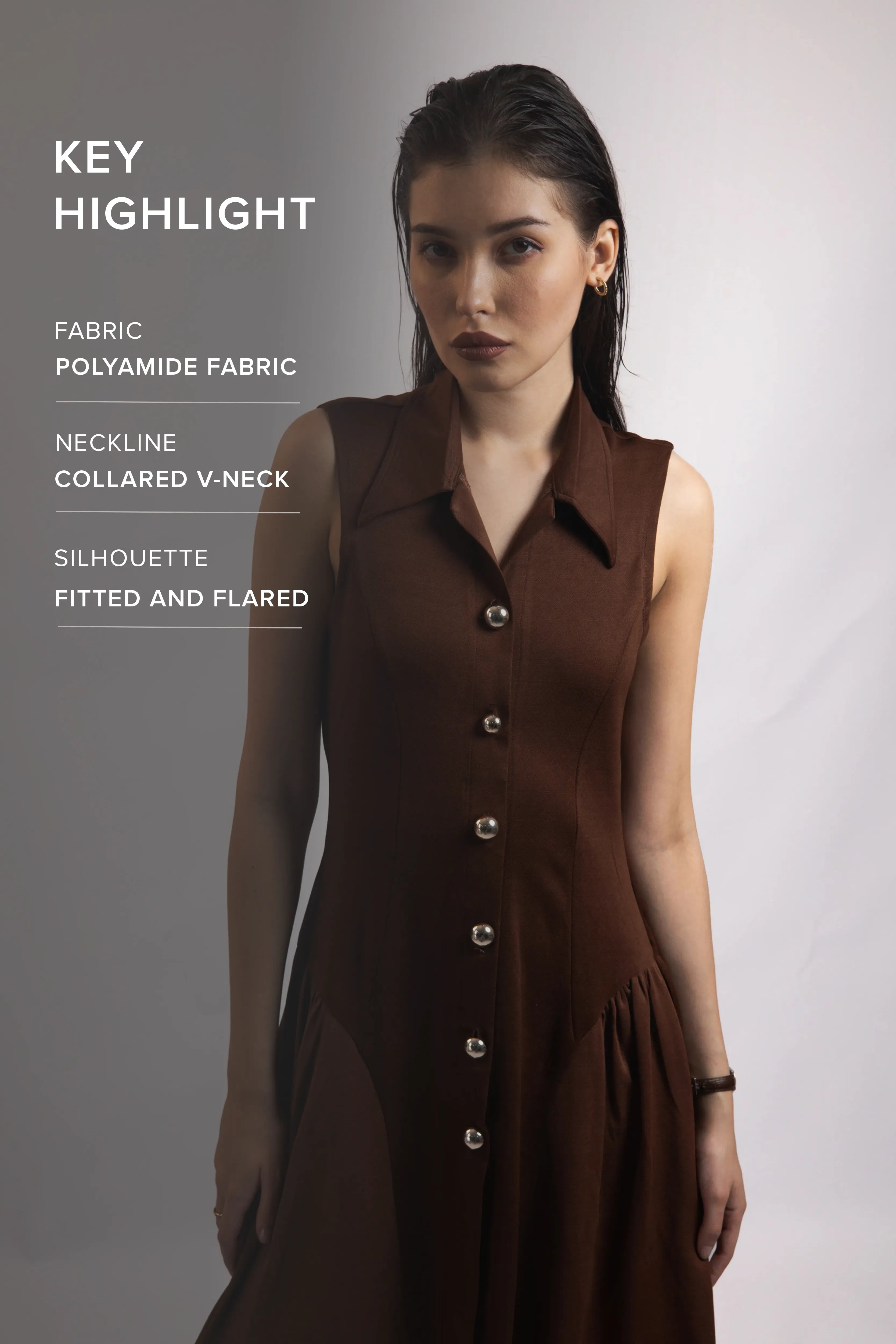 WALNUT BROWN COLLARED FLARE DRESS