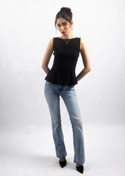 BOW-BACK STRUCTURED TOP-BLACK