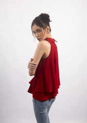 RED BOW COLLARED TOP