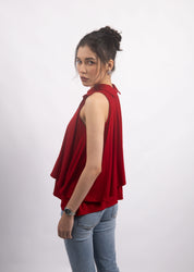 RED BOW COLLARED TOP