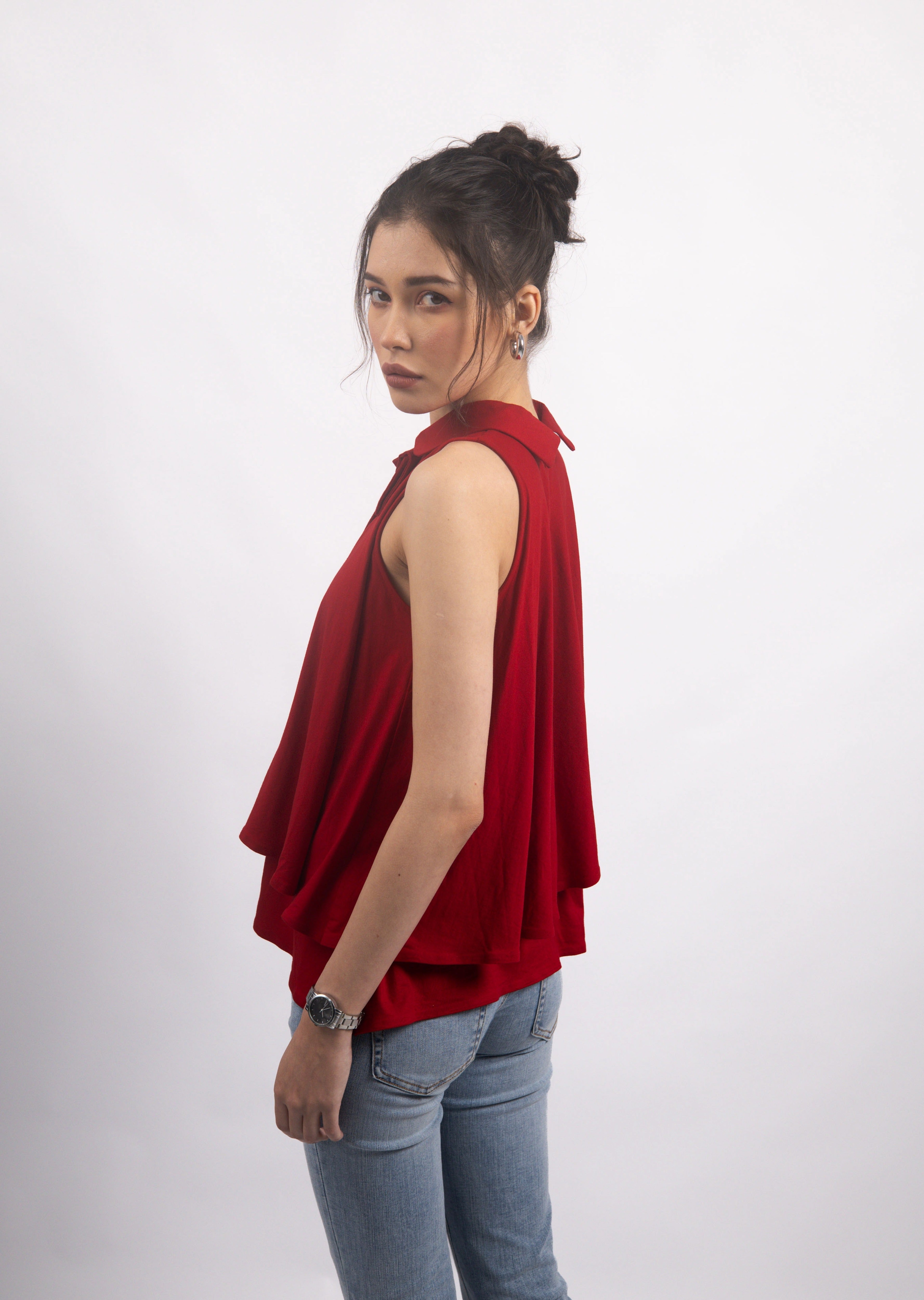 RED BOW COLLARED TOP