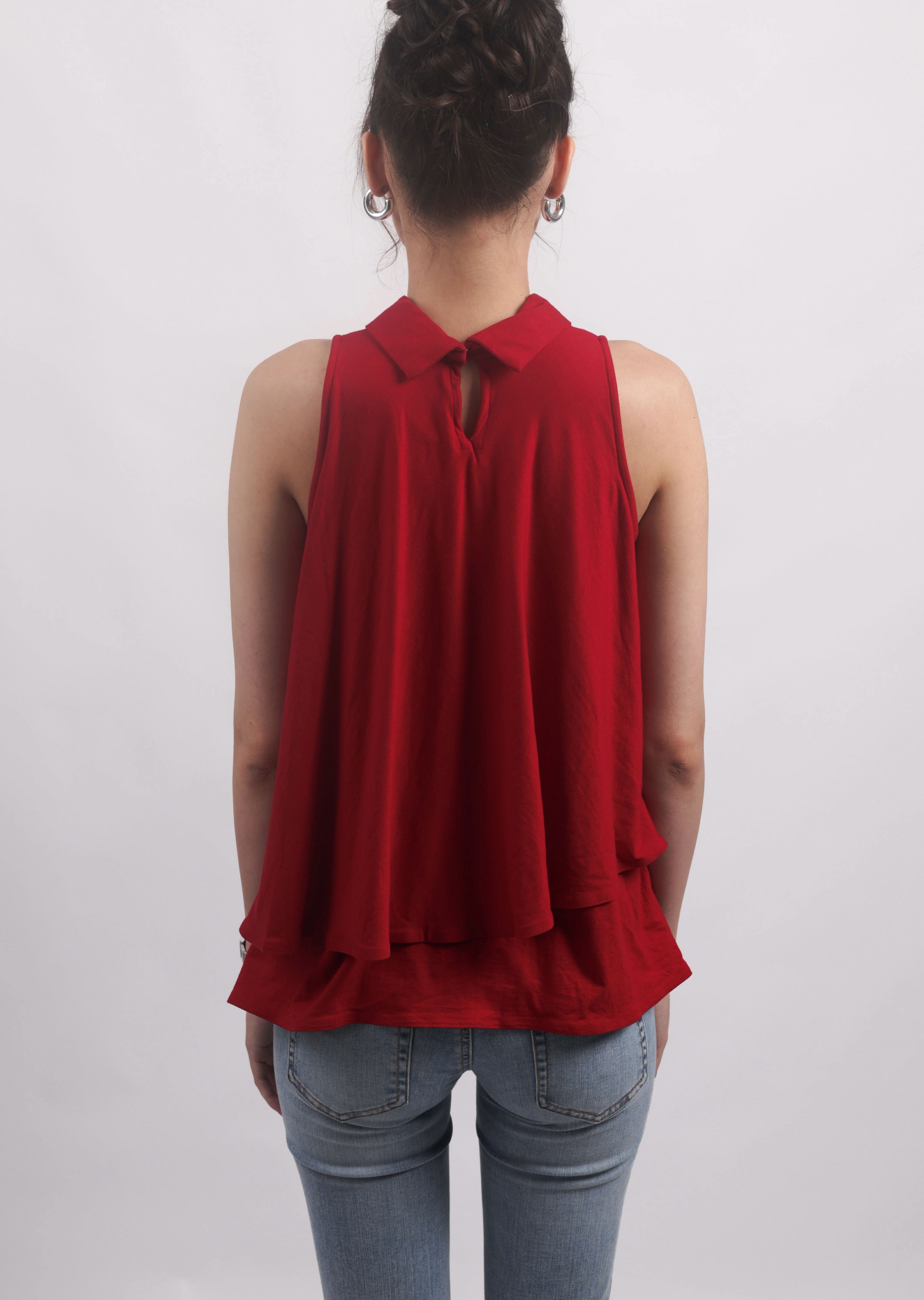 RED BOW COLLARED TOP
