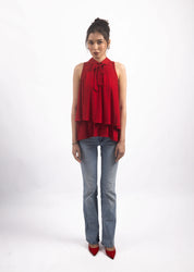 RED BOW COLLARED TOP