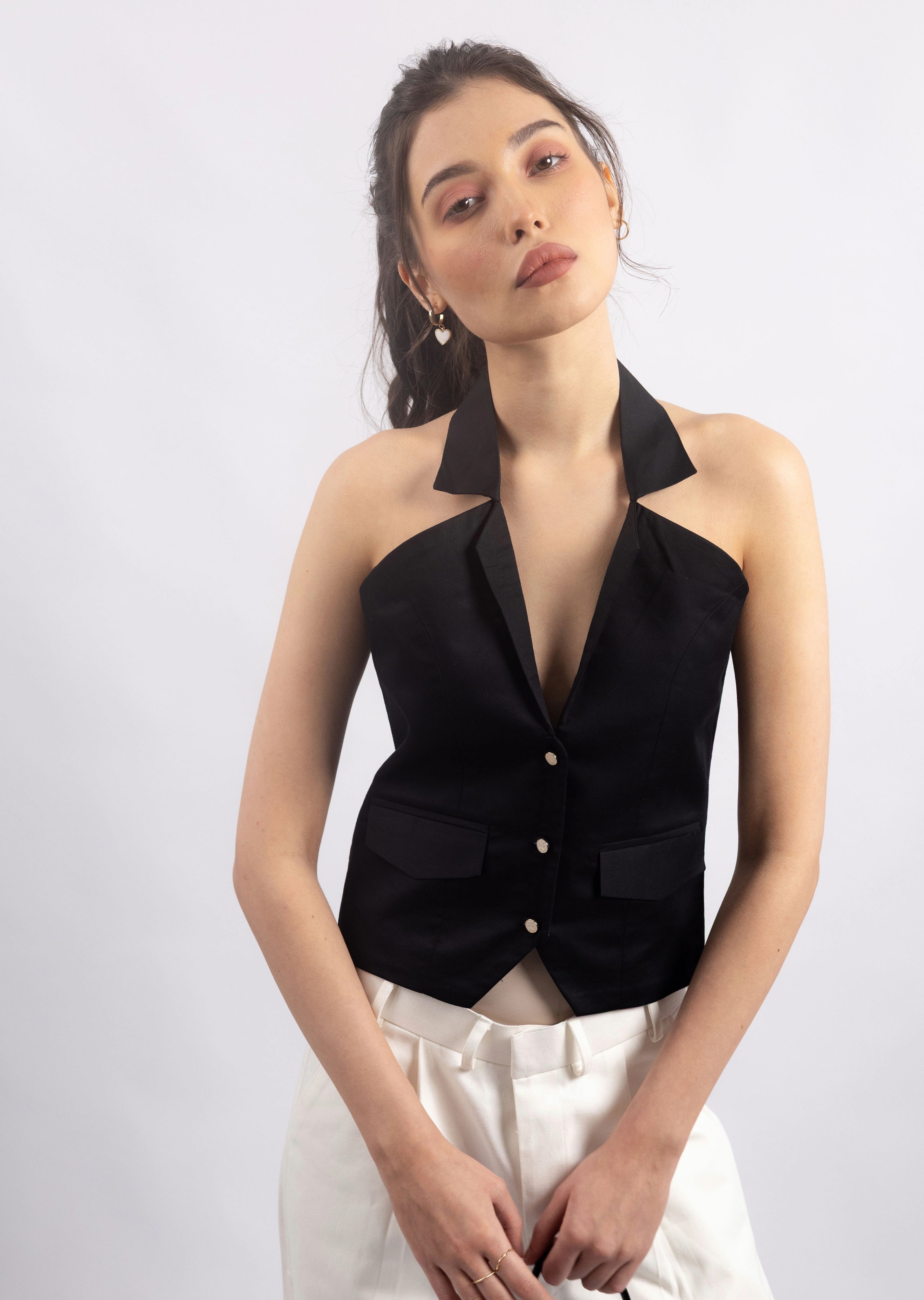 BLACK HALTER WAISTCOAT