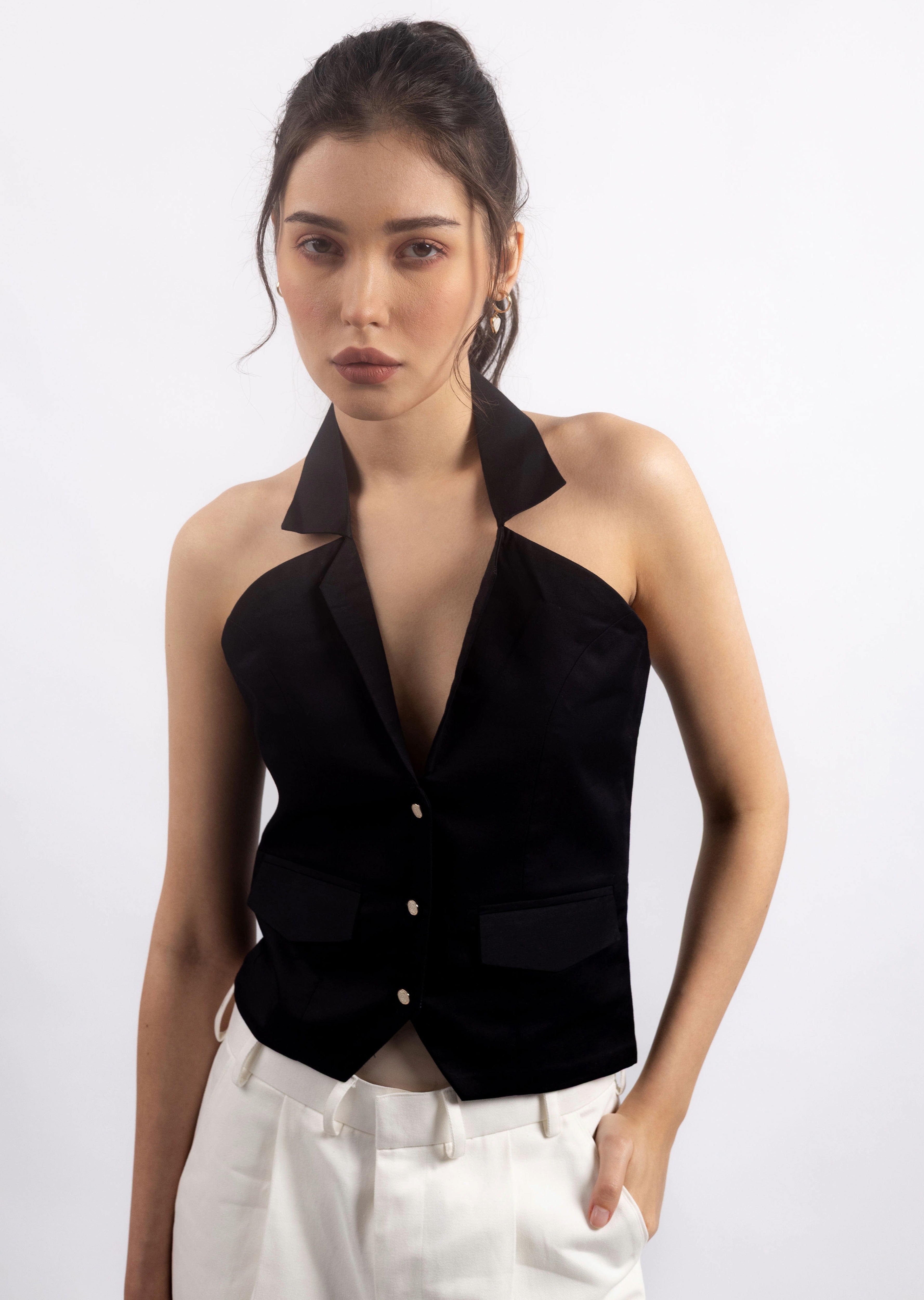 BLACK HALTER WAISTCOAT