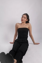 BLACK RELAXED WIDE-LEG TROUSERS