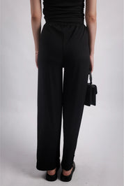 BLACK RELAXED WIDE-LEG TROUSERS