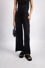 BLACK RELAXED WIDE-LEG TROUSERS