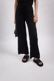 BLACK RELAXED WIDE-LEG TROUSERS