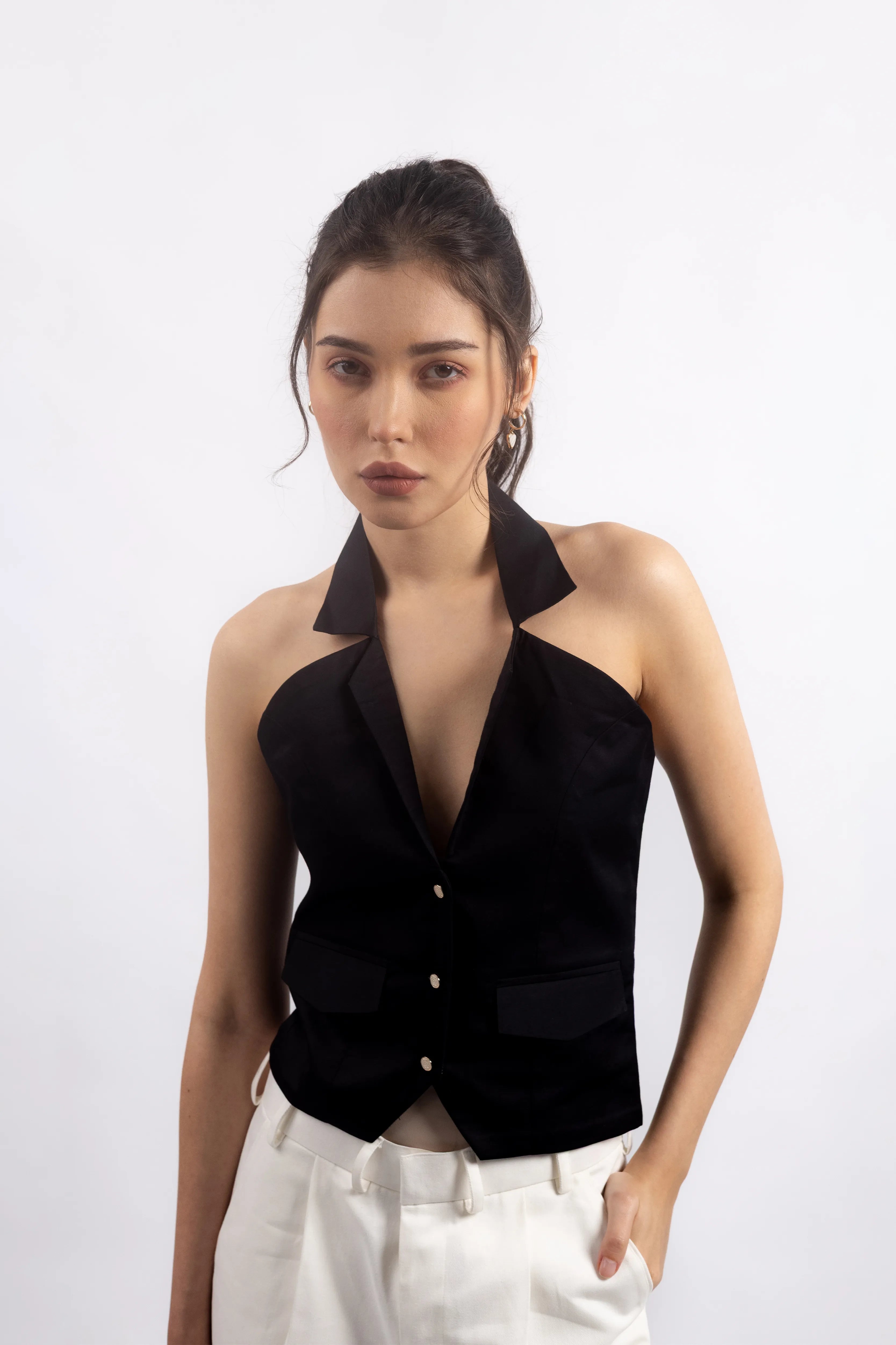 BLACK HALTER WAISTCOAT