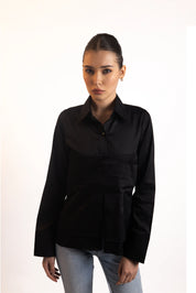 BLACK PLEATED WAIST SHIRT