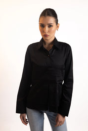 BLACK PLEATED WAIST SHIRT