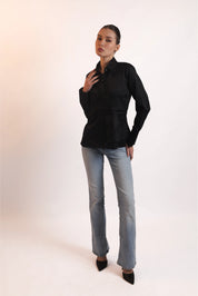 BLACK PLEATED WAIST SHIRT