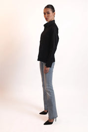 BLACK PLEATED WAIST SHIRT